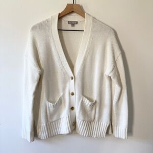J.Crew Cream Heritage Cotton Relaxed Cardigan V-Neck